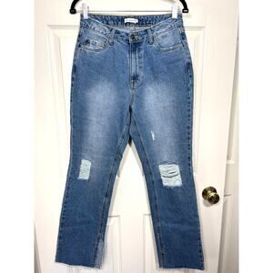 Avec Les Filles Jeans High Waisted Mom Distressed Raw Split Hem 28 Punk Edgy 90s
